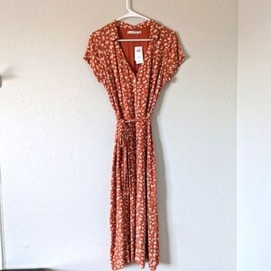 NWT Abercrombie & Fitch Floral Rust Color Midi Dress, Size Small